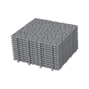 12 x 12 inch grijze in elkaar grijpende dektegels kunststof waterdicht buiten alle weersomstandigheden antislip badkamer douche balkon veranda sterke gewichtscapaciteit tot 440 lbs, kiezelsteenpatroon pak van 12