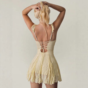 Abrikoos kanten patchwork zomer-a-lijnjurk