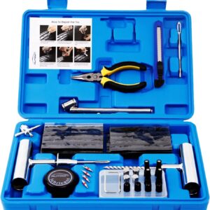 Bandenreparatieset 68-delige bandenstekkerset voor zwaar gebruik Universele bandenreparatietools om lekke banden en lekke banden te repareren Patch Kit voor auto, motorfiets, vrachtwagen, ARB ATV-tractor RV SUV-aanhangwagen
