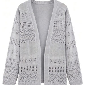 Dames Boho Hollow Diamond Knit Cardigan Losse lange mouw Open voorkant Beach Cover Up
