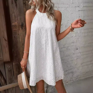 Dames V-hals oogje uitgehold mouwloos cami-jurk zomer casual effen strandjurk