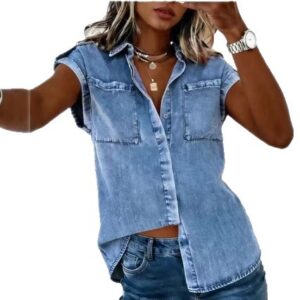 Dames casual denim zomershirt