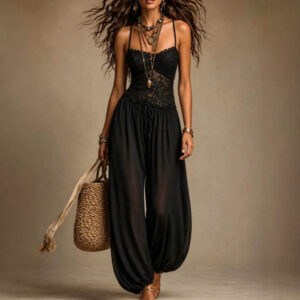Dames jumpsuit met spaghettibandjes - Casual losvallende romper met wijde pijpen Comfortabele zomermode-outfit