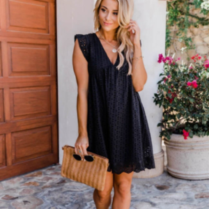 Dames vakantiestijl V-hals mini-jurk met fladdermouwen, losse ruches zoom effen kleur elegante korte jurk zomerjurk