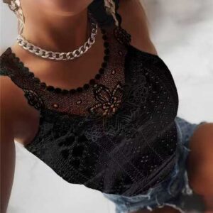 Dames zomer jacquard vest met kanten rand