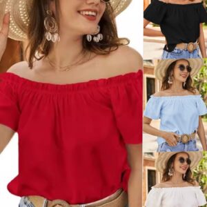 Dames zomer off-shoulder T-shirt met één schouderhals