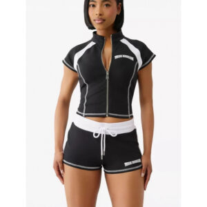 Damesvest met ritssluiting, slim-fit, casual sporttop en broek met korte mouwen
