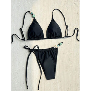 Effen kleur, tweedelig strandbadpak met gepersonaliseerde accenten