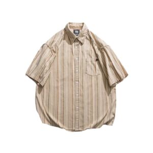 Gestreept vintage shirt met korte mouwen in Japanse stijl voor heren