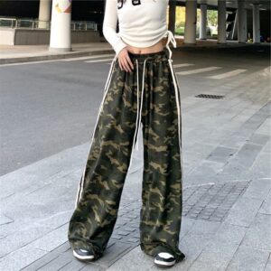 Gestreepte kleurblokken met drie strepen, camouflage, casual gedrapeerde danssport, vloerlengte broek