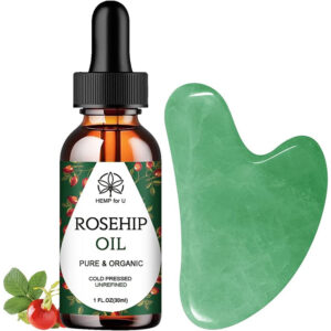 Gua Sha massagehulpmiddelen en rozenbottelolie in één set, natuurjadesteen gezichtsgua sha-producten voor huidmassage, schoonheid en hydratatie, met mooi reisetui