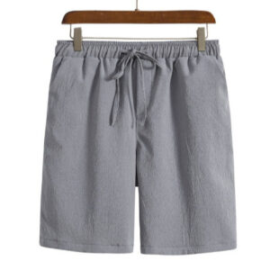 Katoen-linnen shorts in Japanse stijl, effen kleur, casual strandbroek met trekkoord voor heren