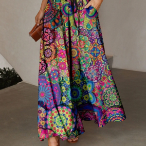 Lente en zomer nieuwe losse, casual rok met hoge taille voor dames, midi-rok met elastische taille en digitale print