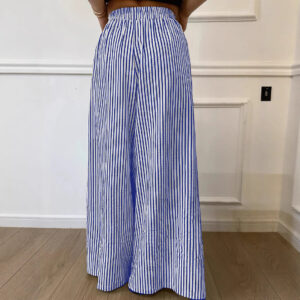 Lente zomer nieuwe casual veelzijdige gestreepte broek met elastische taille