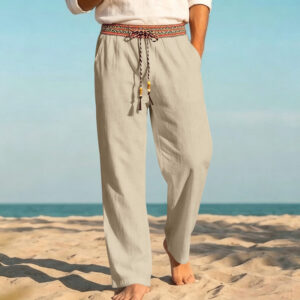 Losvallende linnen heren casual resort strand ademende broek