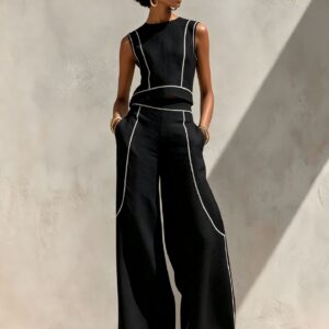 Mouwloze broek met wijde pijpen en kleurblokken Dames zomer casual chique tweedelige outfit