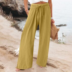 Omen's katoenen en linnen strandbroek met wijde pijpen, casual broek