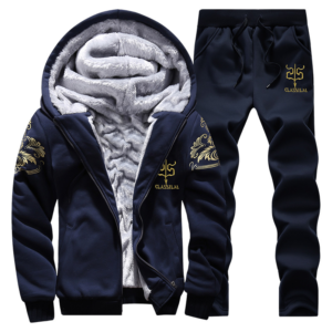 Plus-size, met fleece gevoerde, dikke tweedelige casual sportset voor heren