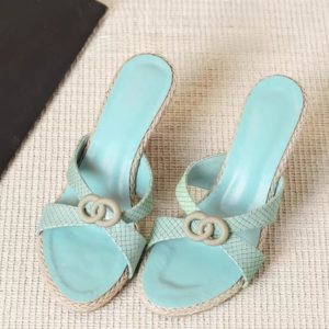 Retro uitgeholde Romeinse geweven sandalen voor dames zomerhoge hakken, nieuwe groene sleehakslippers