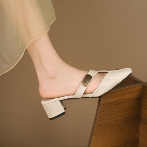 Simon Lainer nieuwe uitgeholde muilezelpantoffels, zomerslip-on damesslippers met vierkante neus