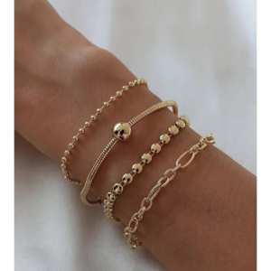 Sport gelaagde armbandenset, verstelbaar vierdelig, stapelbaar, casual, straatstijl, mode-sieraden, cadeau voor haar