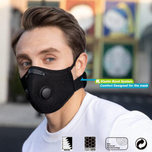 Sportfiets-gezichtsmasker met actief koolstoffilter, ademhalingsventielen, wasbaar
