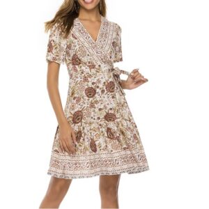 Strandjurk met korte mouwen en geplooide print voor dames