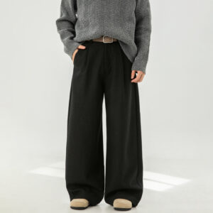 Wollen losse, geplooide casual broek met rechte pijpen, verdikte lange broek voor heren