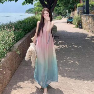 Zoete ombre strand-chique jurk met bandjes