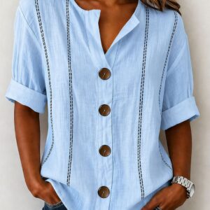 Zomer gestreepte blouse met knopen voor dames