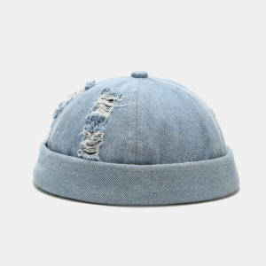 Zomer heren eenkleurig lichtbord opvouwbaar gerafeld gewassen vintage retro casual stijl zonder vizier verhuurder hoed, geschikt voor dagelijks buitengebruik