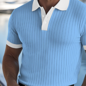 Zomer heren poloshirt van ijszijde met inktwasprint en korte mouwen