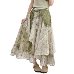 Zomer nieuwe onregelmatige zoete tie-dye print kant-patchwork rok