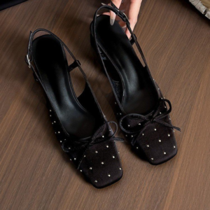 Zomer nieuwe sandalen met strikband en gesloten teen, veelzijdige Mary Jane-schoenen met blokhak en vierkante neus