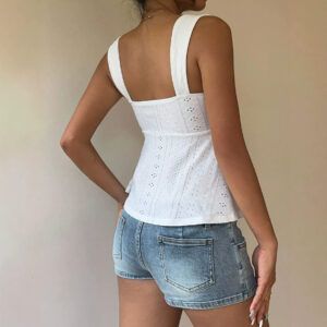 Zomergebreide tanktop met trekkoord en brede band