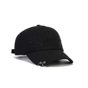 Zomerse denim-rafelige, versleten metalen ronde ring decoratieve baseballpetten voor heren en dames voor trendy fashionista's om op straat te pronken.