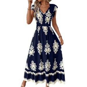 Zomerse, flatterende, elegante maxi-jurk met hoge taille