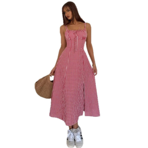 Zomerse geruite mouwloze jurk met bandjes - Lichtgewicht casual mini-jurk voor dames, met V-hals en A-lijn silhouet