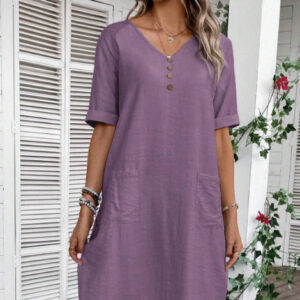 Zomerse losse en comfortabele resortjurk met V-hals