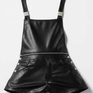 Zwart glanzend kunstleer jarretel jumpsuit met ritssluiting en ritssluiting voor heren