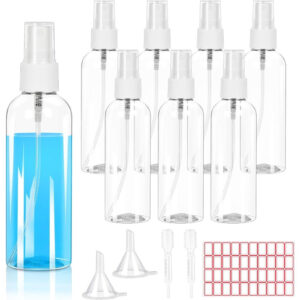 12-delige reisnavulset, 8 spuitflessen van 100 ml, 2 minitrechters en 2 druppelaars, met labels - accessoireset