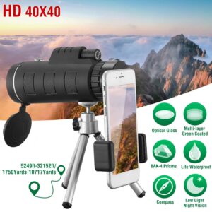 1Pc 40 Plus 40 HD Optische Monoculaire Telescoop Met FMC-lens Voor Buiten Zichtbereik bij weinig licht Telefoonhouder Statief Kompas Voor Vogels Kijken Jagen Kamperen Wandelen Sportevenement