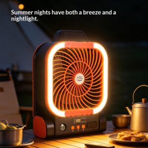 Compacte campingventilator op zonne-energie, met USB-oplader voor buiten en krachtige luchtstroom