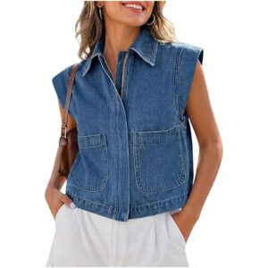 Dames denim vest met ritssluiting zomer mouwloos vest