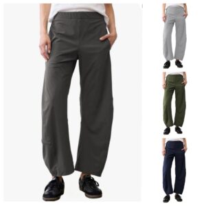 Dames werkbroek met gebogen enkel, elastische hoge taille, losse reisbroek met wijde dij en slanke manchetten