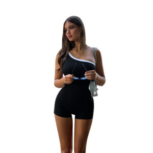 Dames zomer nieuwe off-shoulder bodycon jumpsuit shorts