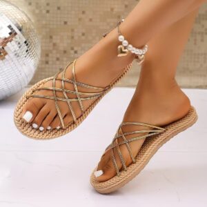 Dames zomer platte bodem antislip geweven slippers voor buitengebruik