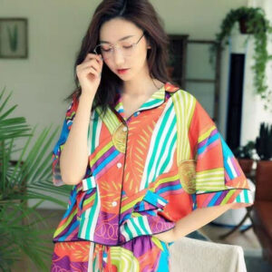 Dames zomerpyjama met lange mouwen Lente Herfst Dunne zijde Koreaanse stijl