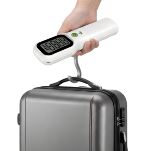 Draagbare digitale bagageweegschaal met intrekbare haak, zeer nauwkeurige reiskofferweegschaal met LCD-display, wit
