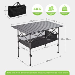 Draagbare oprolbare campingtafel, opvouwbare in hoogte verstelbare picknicktafel voor buiten